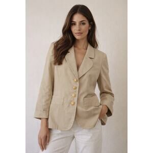 YVES SAINT LAURENT Tan Beige Vintage Gold Button Studded 100% Cotton Blazer 40